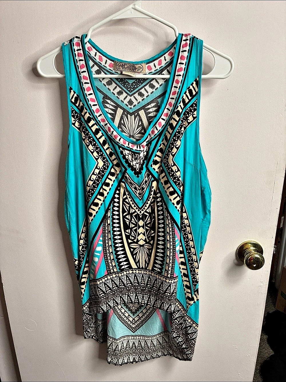 Flying Tomato Geometric high low tank in Blue & Black Size Large